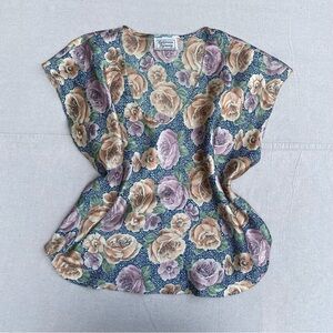 Vintage Silky Slinky Floral V-Neck Sleeveless Top 1990s